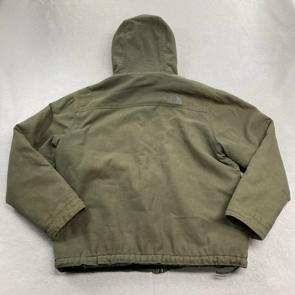 Vintage Ther North Face Jacket Mens Large Green Canvas Full Zip Hooded Sherpa